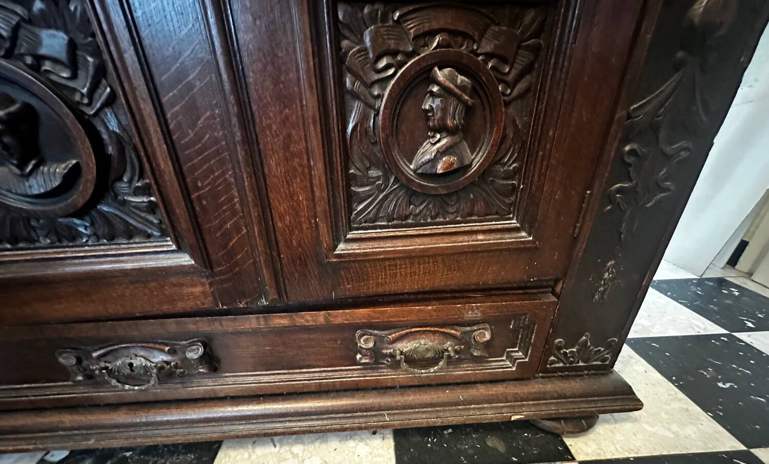 Large Renaissance Style Library Solid Oak 19th Century
