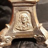 Lamp base, church candlestick in bronze, silver plated, Neo-Gothic style