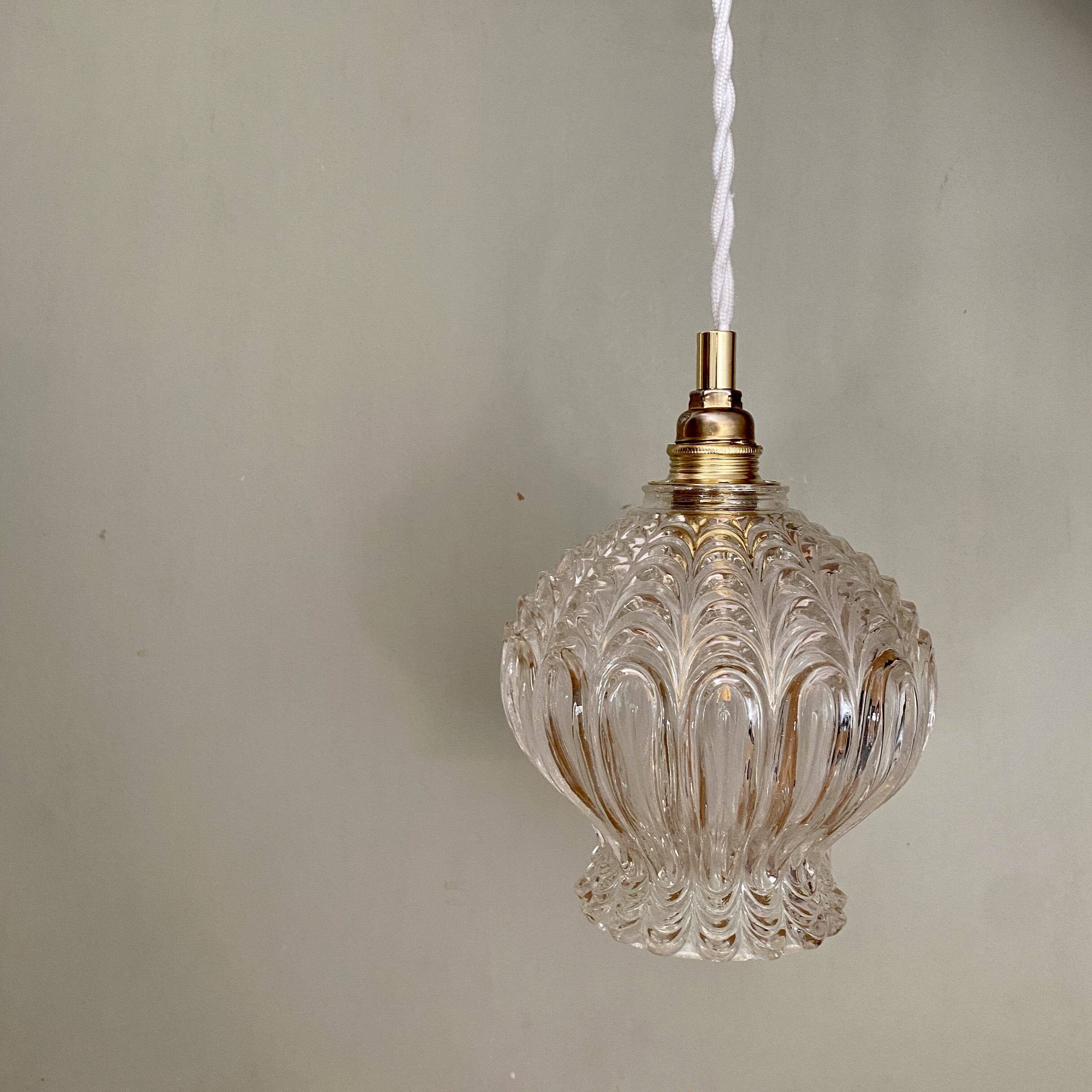 Vintage globe pendant in molded glass