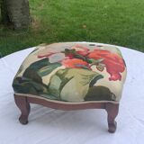 Footrest, wooden and antique floral fabrics