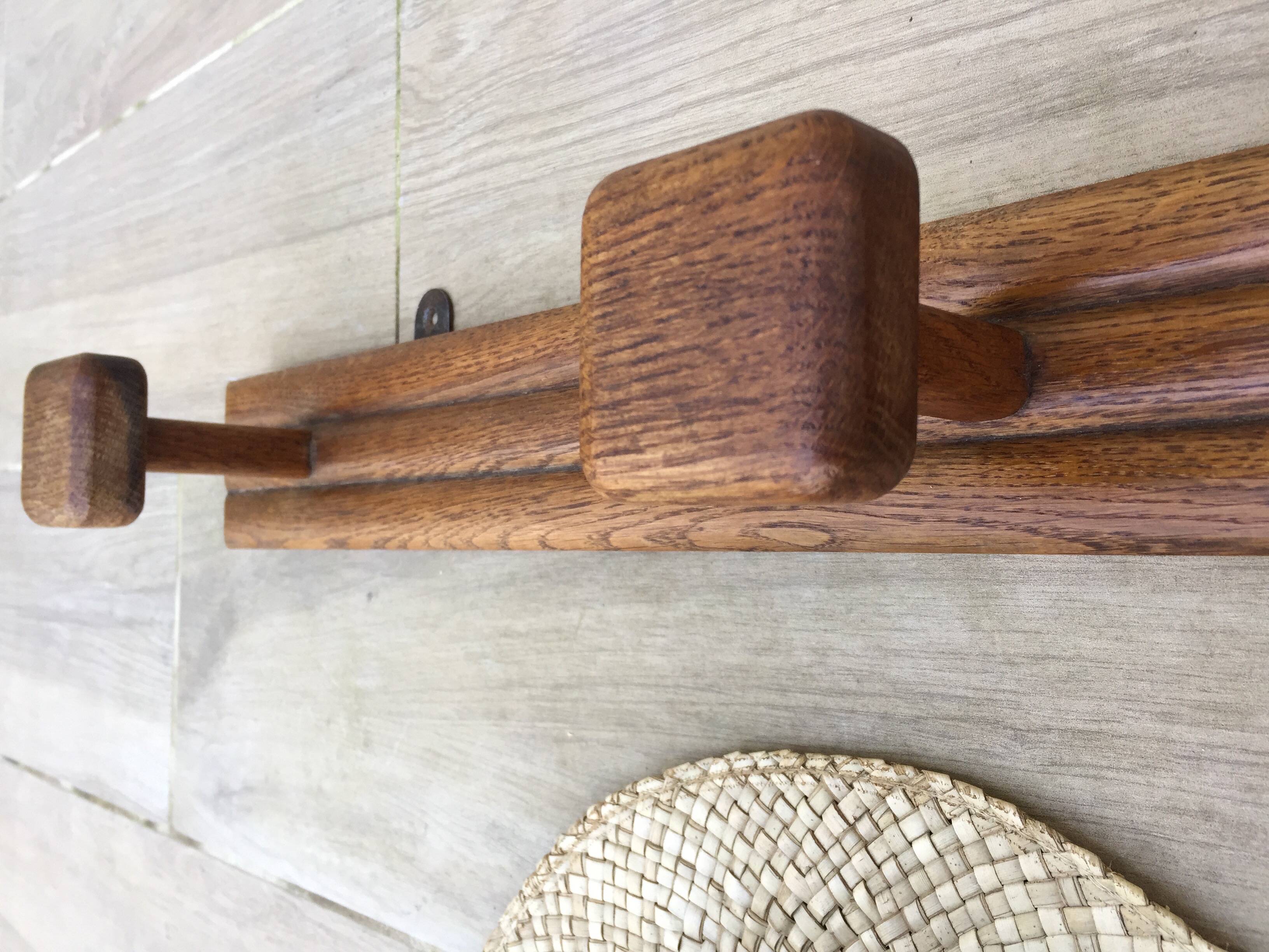 VINTAGE Geometric Solid Oak COAT RACK