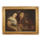 Tableau flamand scène d'intérieur du 18ème siècle