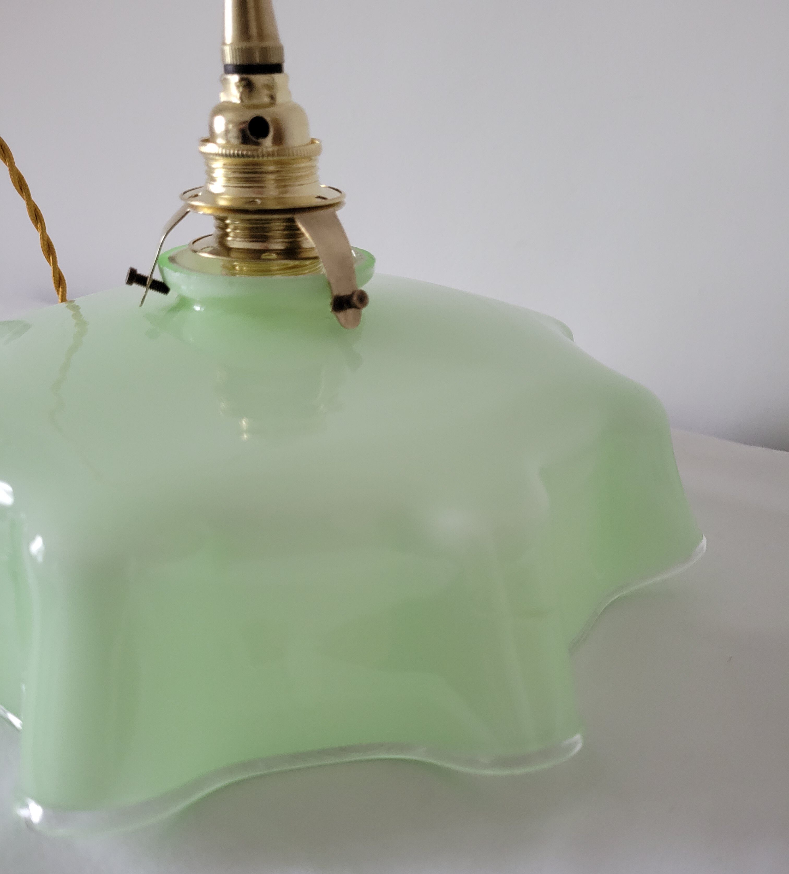 Pastel green draped opaline pendant lamp