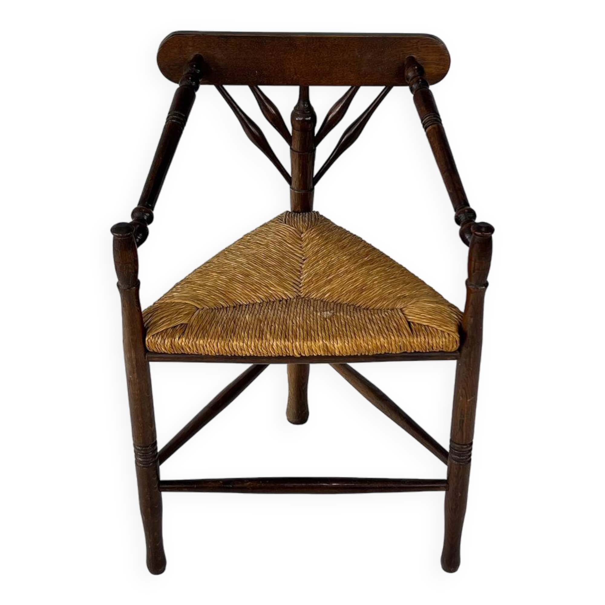 Dutch Antique Oak and Rush Chair, 1930s