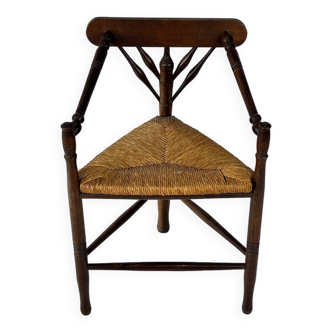 Dutch Antique Oak and Rush Chair, 1930s