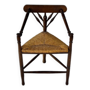 Chaise Antique en Chêne et Jonc, Pays-Bas, 1930s