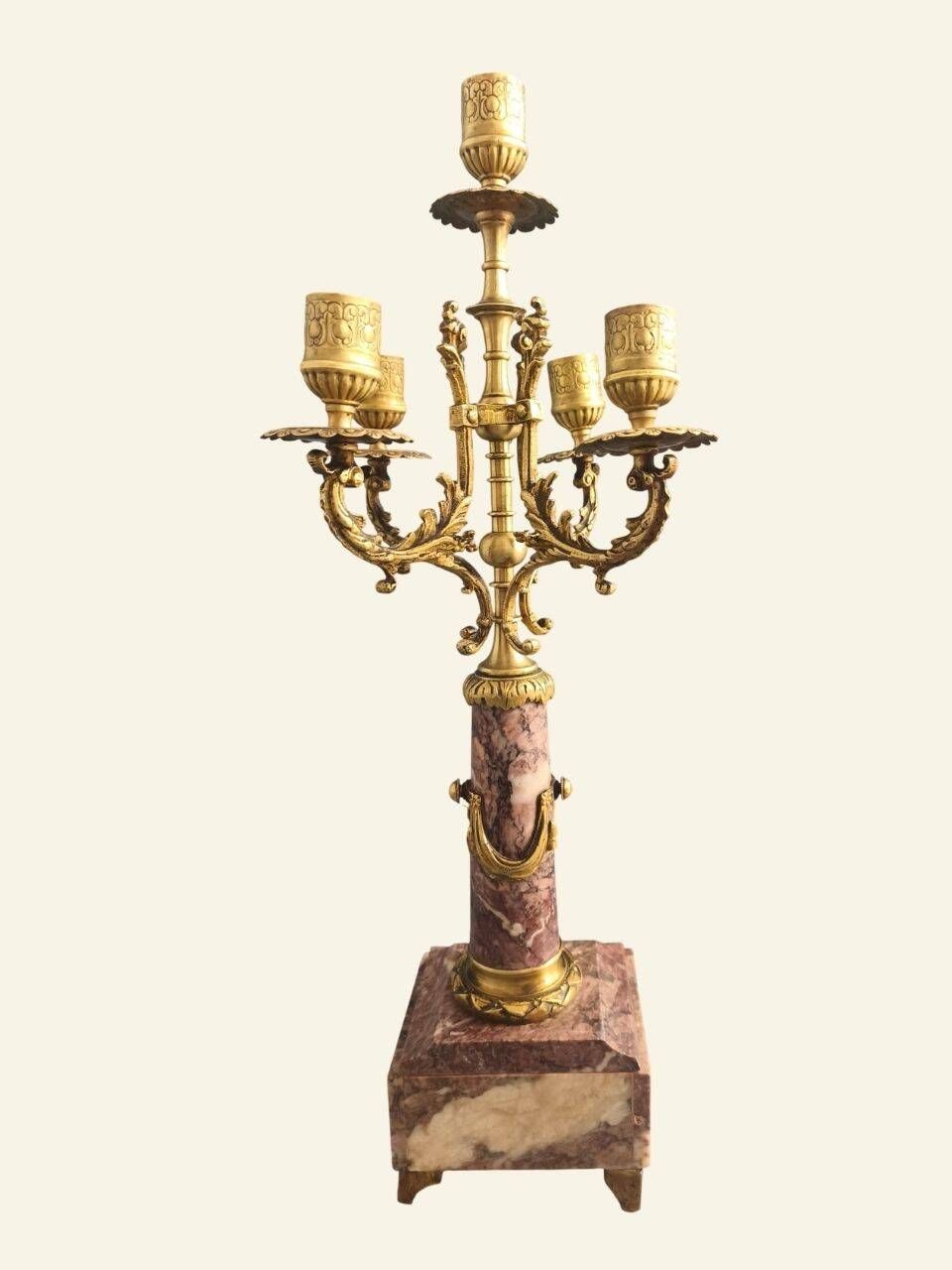 Pair of table candelabra in marble and bronze, Napoleon III style.