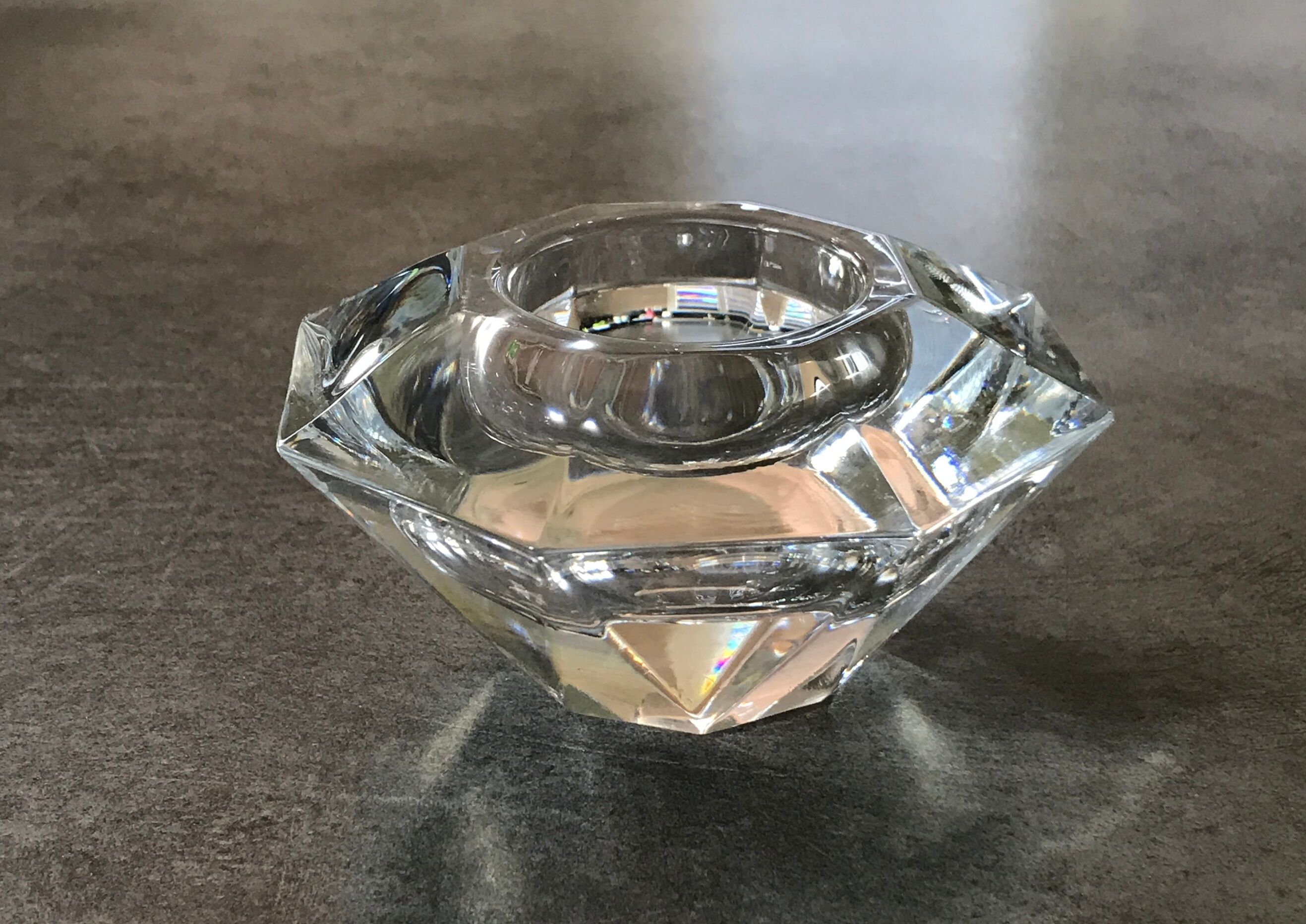 Glass table candle holder or crystal cast faceted diamond shape