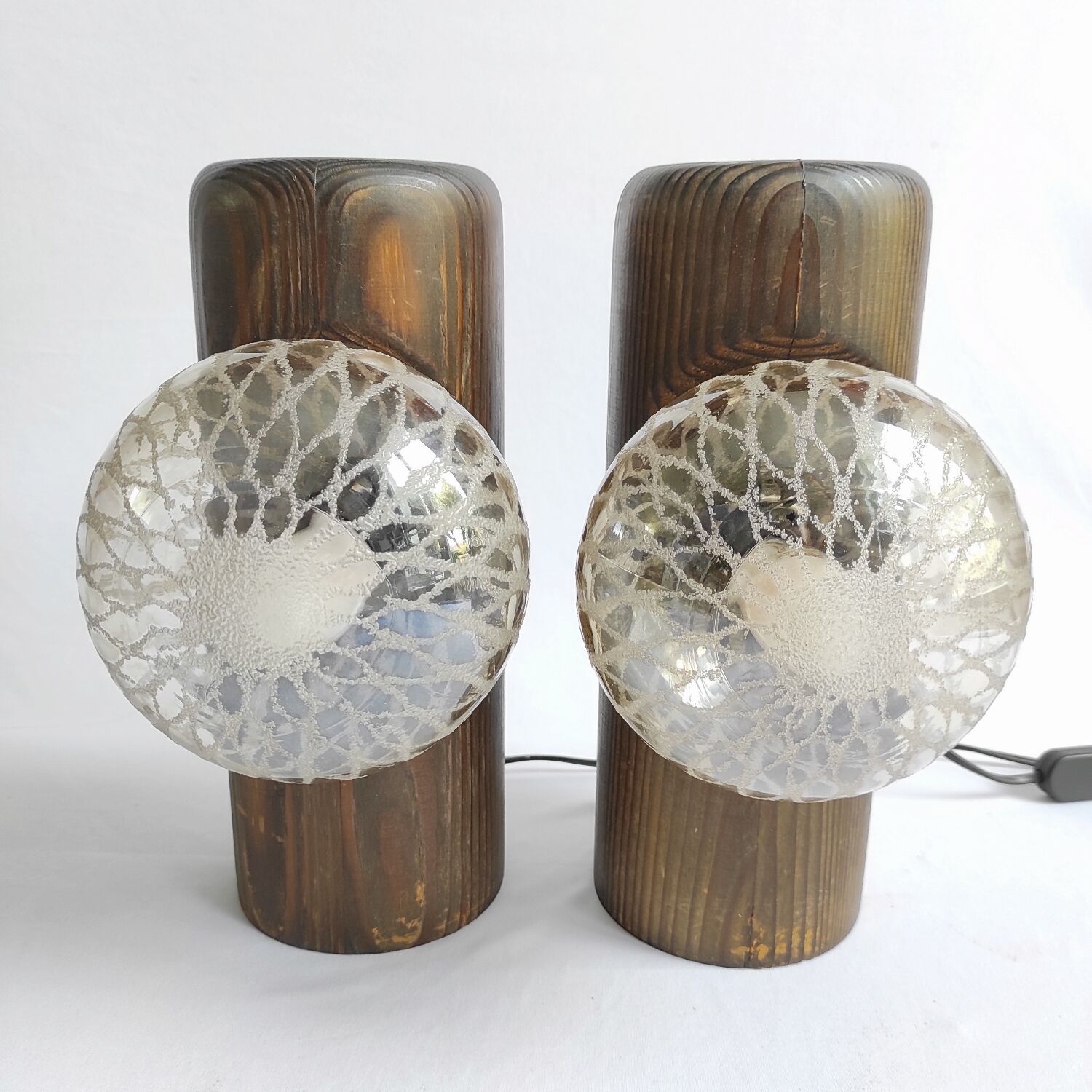 Pair of vintage solid wood lamps