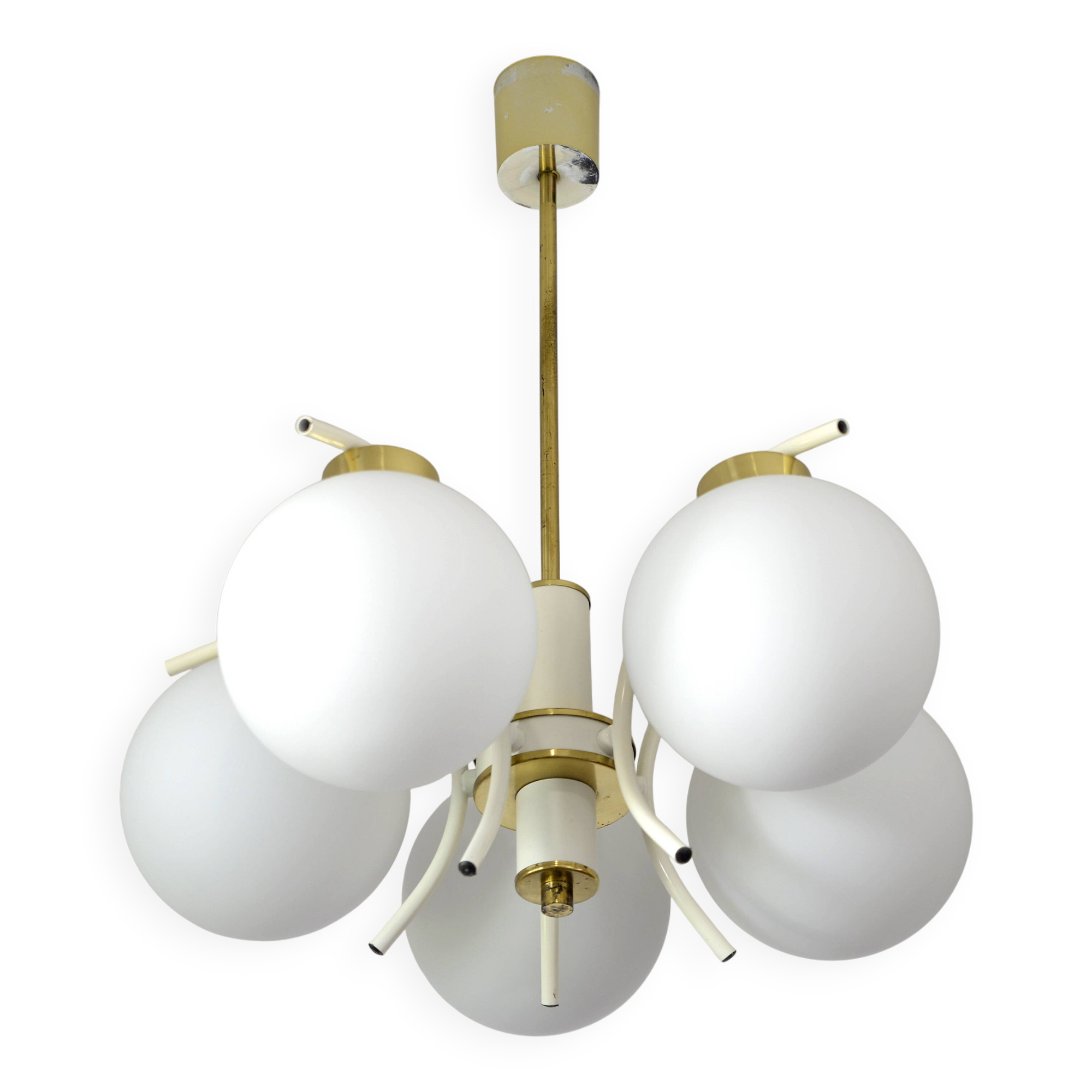 Mid-century modern vintage chandelier MCM Sputnik white hanging lamp 1970's