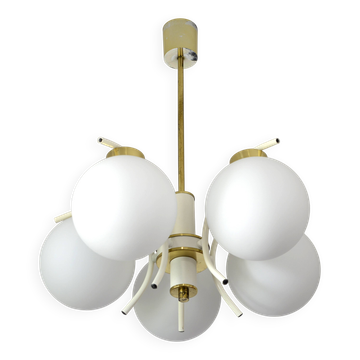 Mid-century modern vintage chandelier MCM Sputnik white hanging lamp 1970's