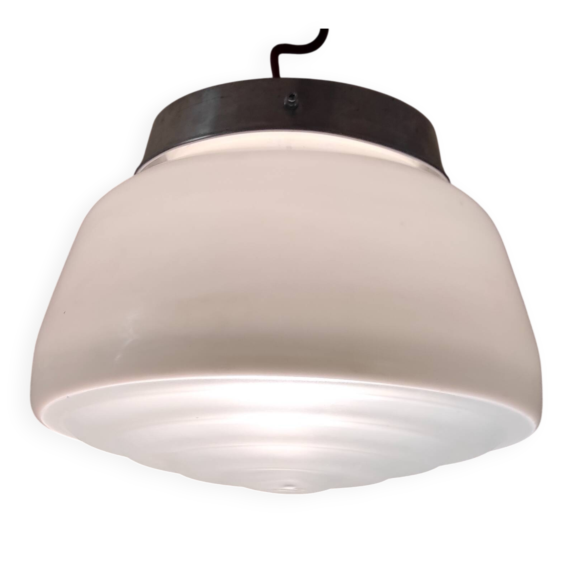 Plafonnier XXL style industriel globe opaline - mid. XXème