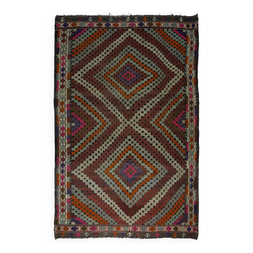 Grand kilim vintage d'Usak, 293 x 198 cm, laine 100 %, tissé à la main – un