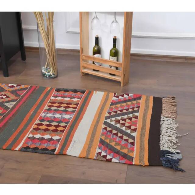 1970s Vintage Turkish Hand-Knotted Wool Cotton Orange Runner Rug 87x322