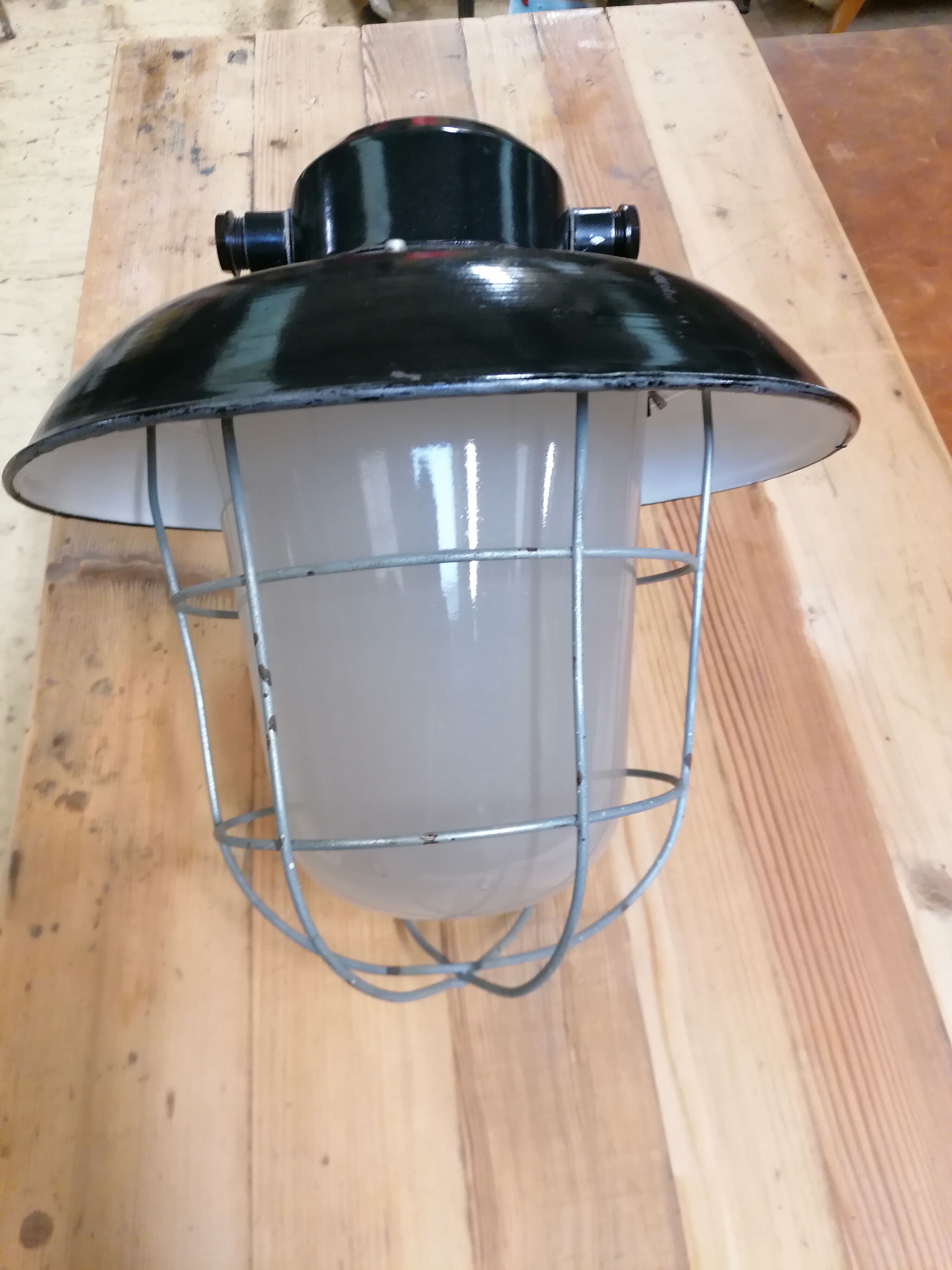 Set of 3 vintage Czech industrial pendant lights, 1950s
