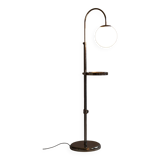 Lampadaire chromé restauré, acier, verre de lait, hauteur réglable, tchèque, années 1930