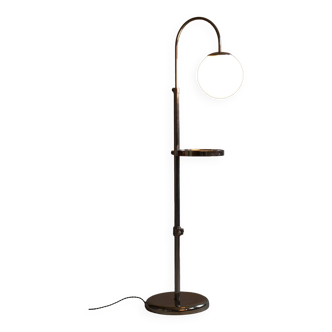 Restored Chrome Floor Lamp, Steel, Milk Glass, Adjustable Height, Czech, 1930s