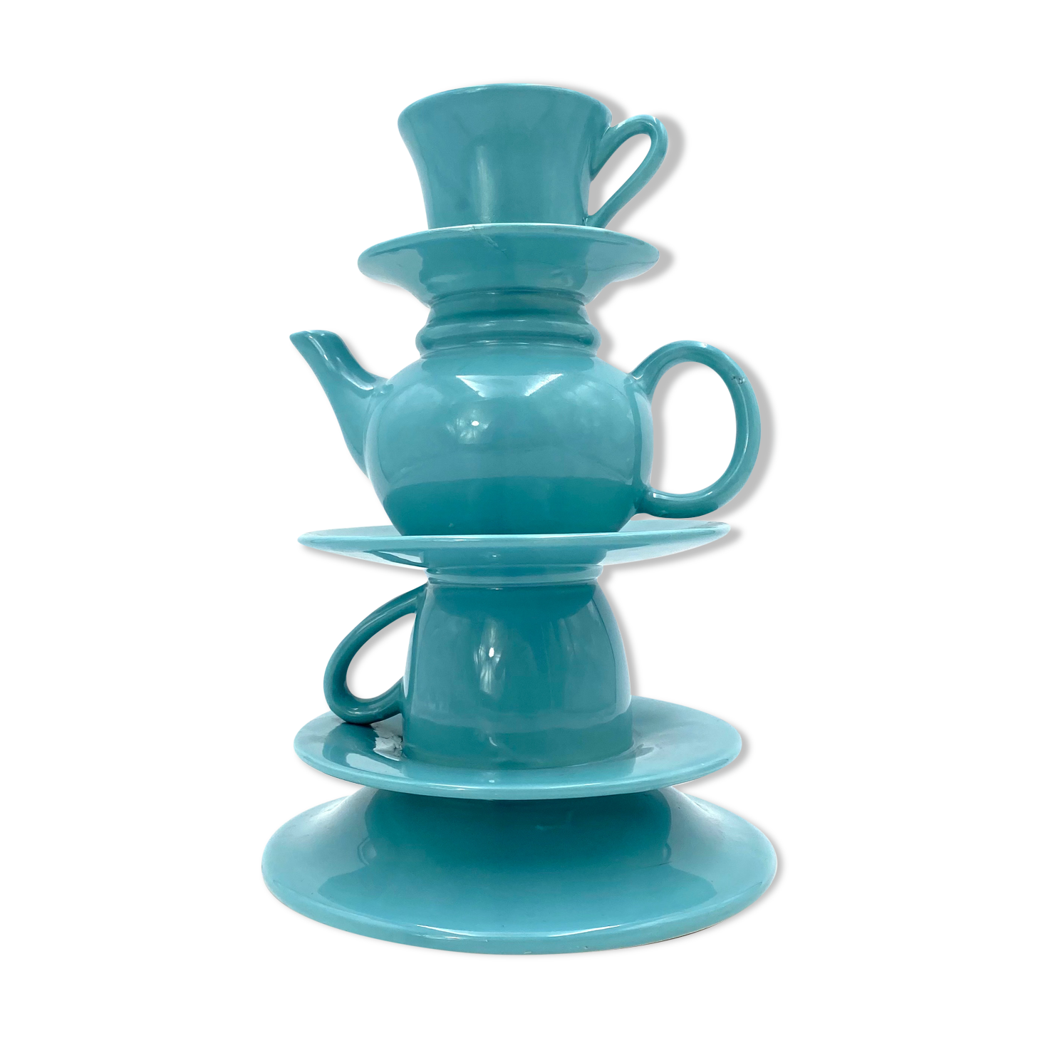 Blue tea cups stack vase, italy 1980s