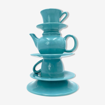Blue tea cups stack vase, italy 1980s