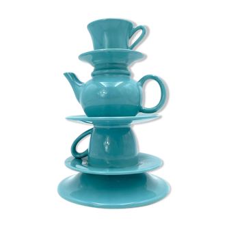 Blue tea cups stack vase, italy 1980s