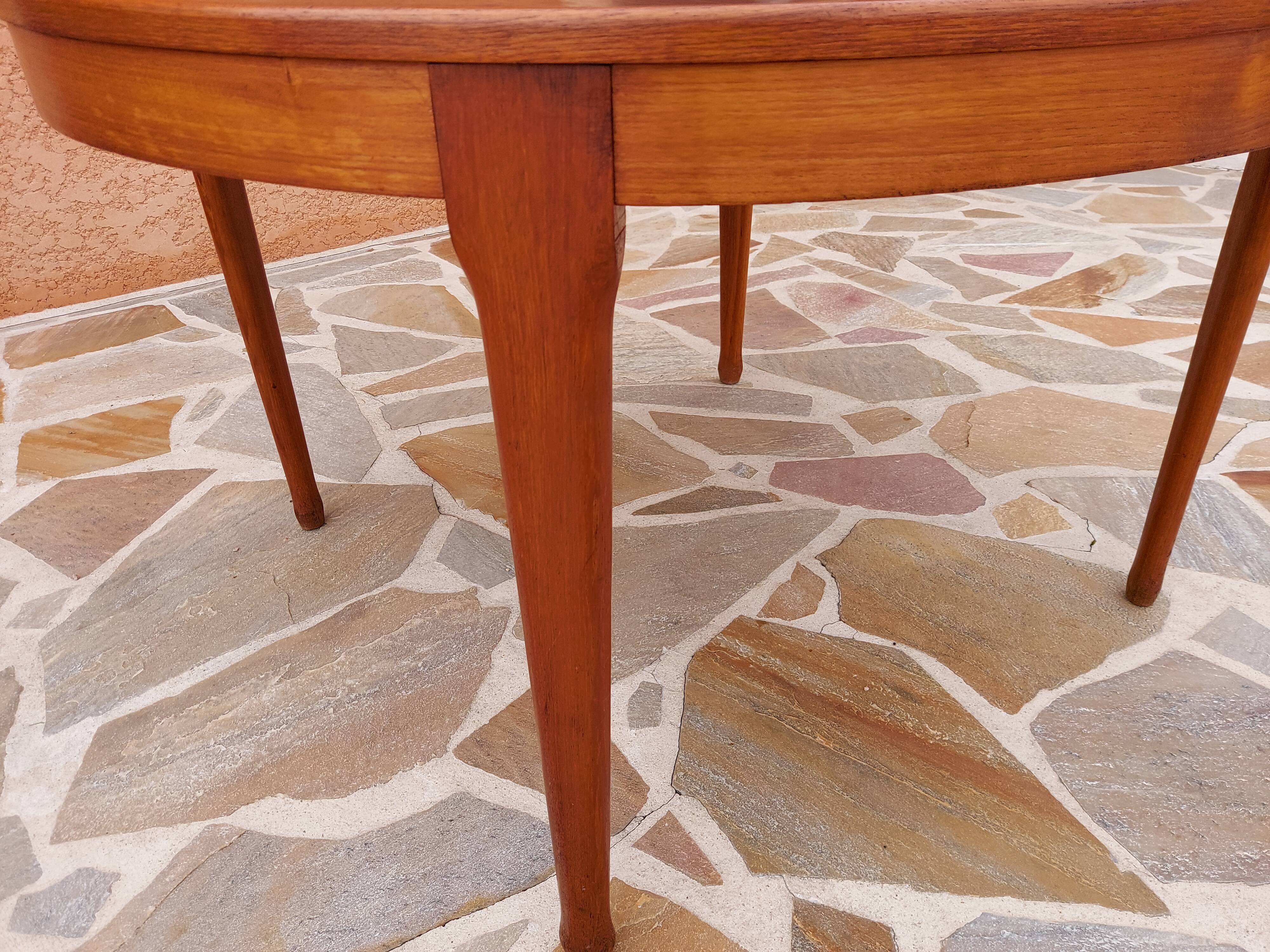 Extendable round table Teak by Tricoire & Vecchione for TV cabinet Paris 1960