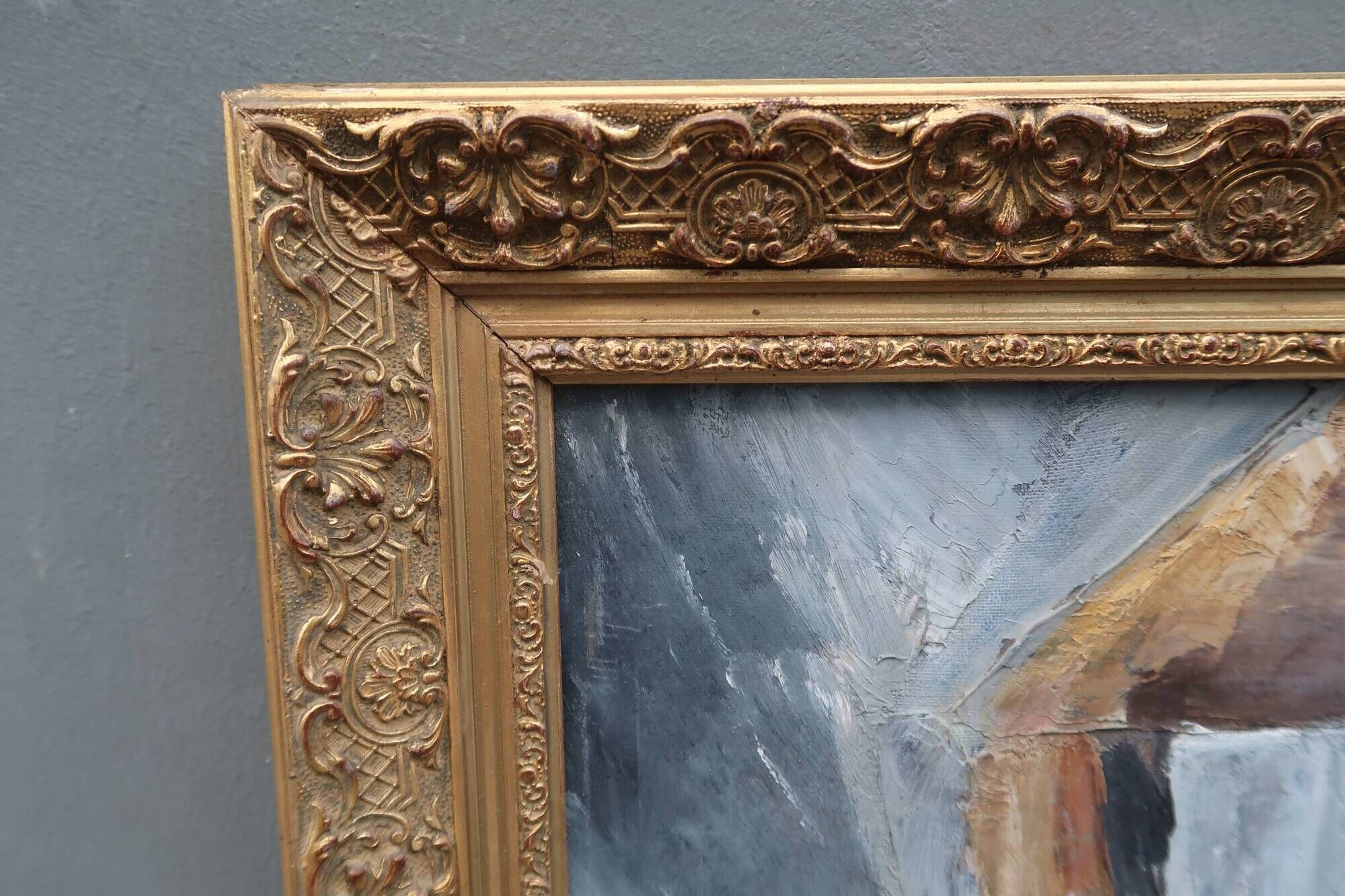 Large old oil painting, Still Life with Tulips, Gilded frame