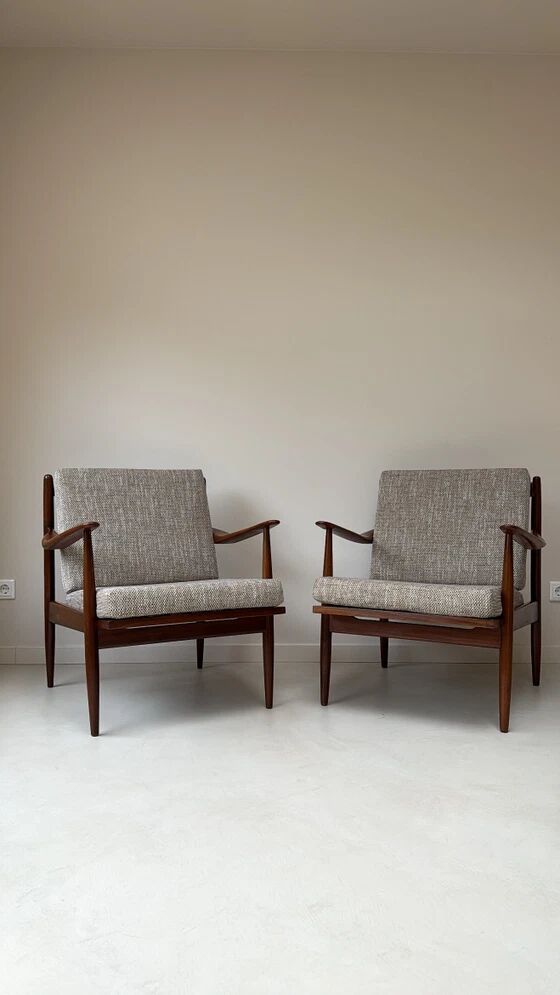 Two Vintage Danish Teak Wooden Armchairs