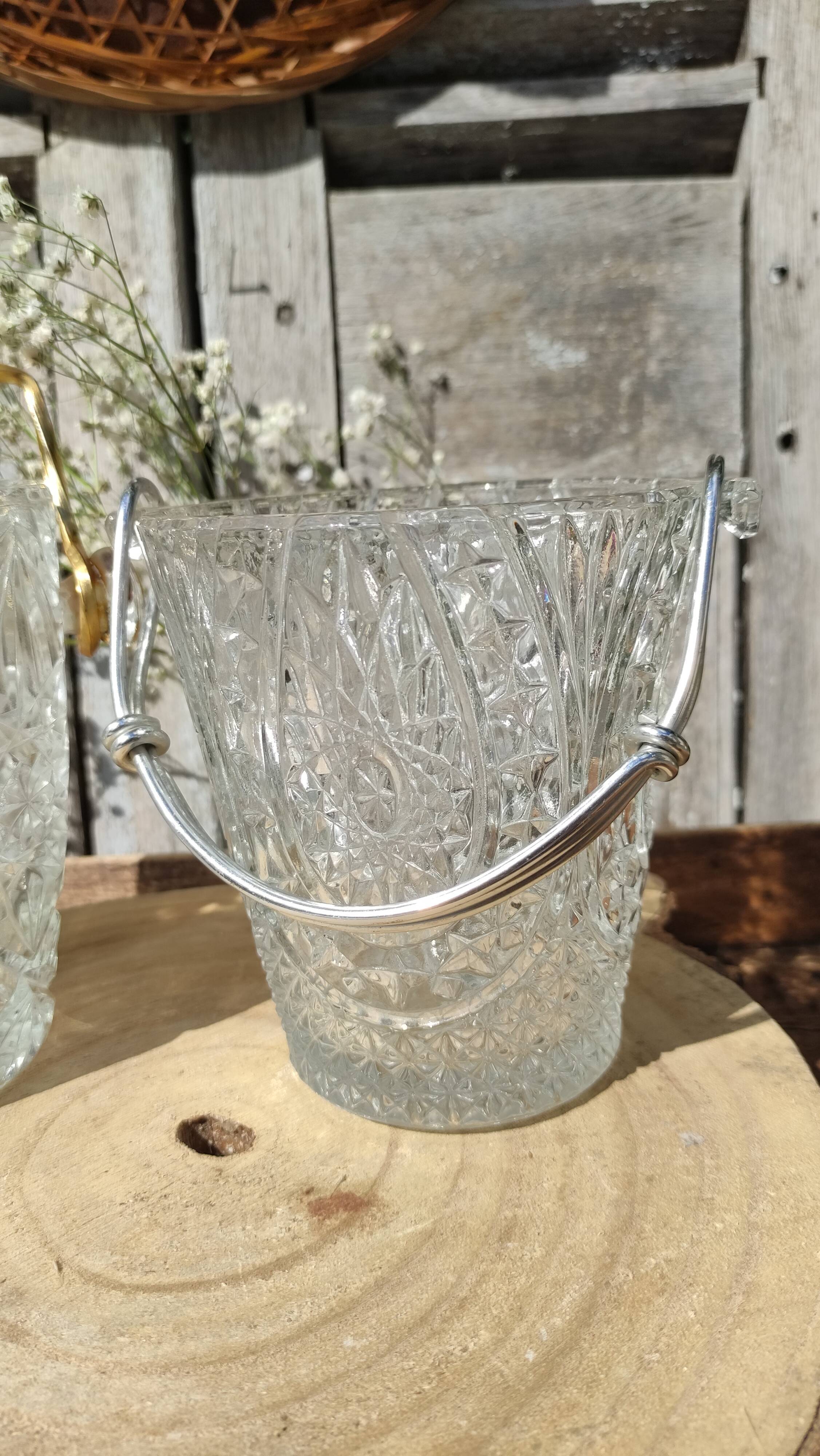 Vintage glass ice buckets or ice cubes made of thick glass