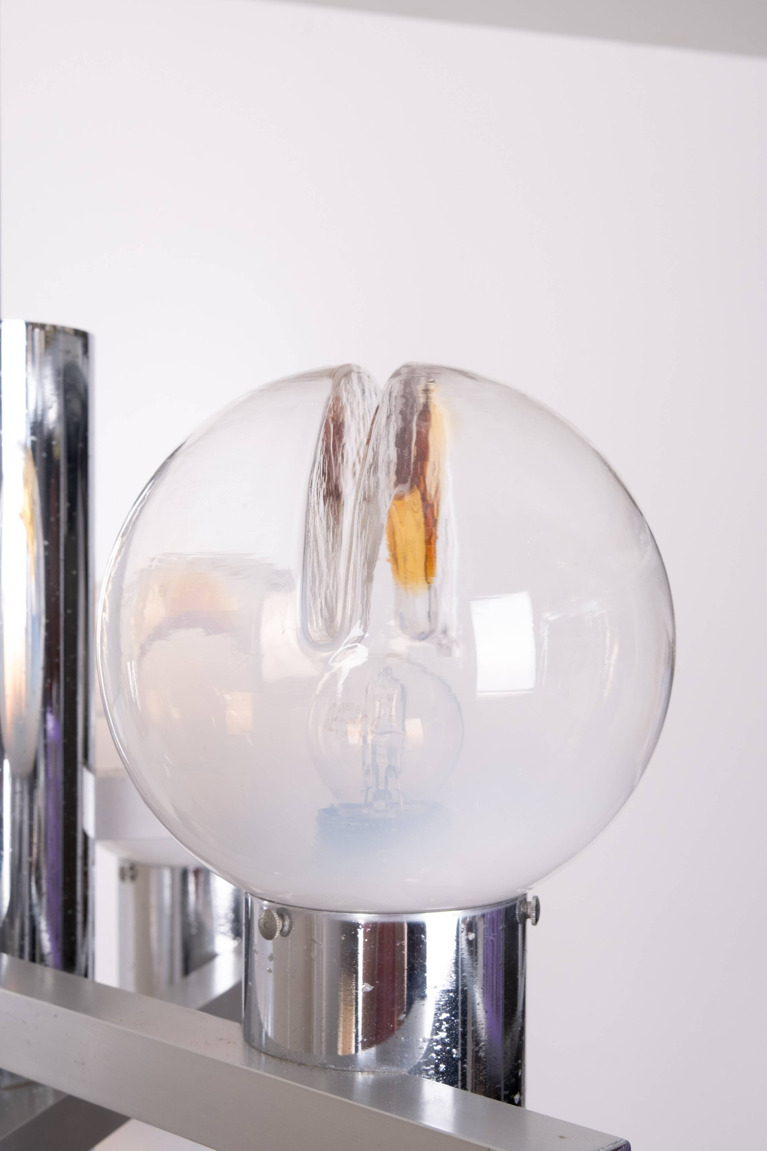 Mazzega Murano Chandelier / Space Age Glass Pendant Light 1970s Italy