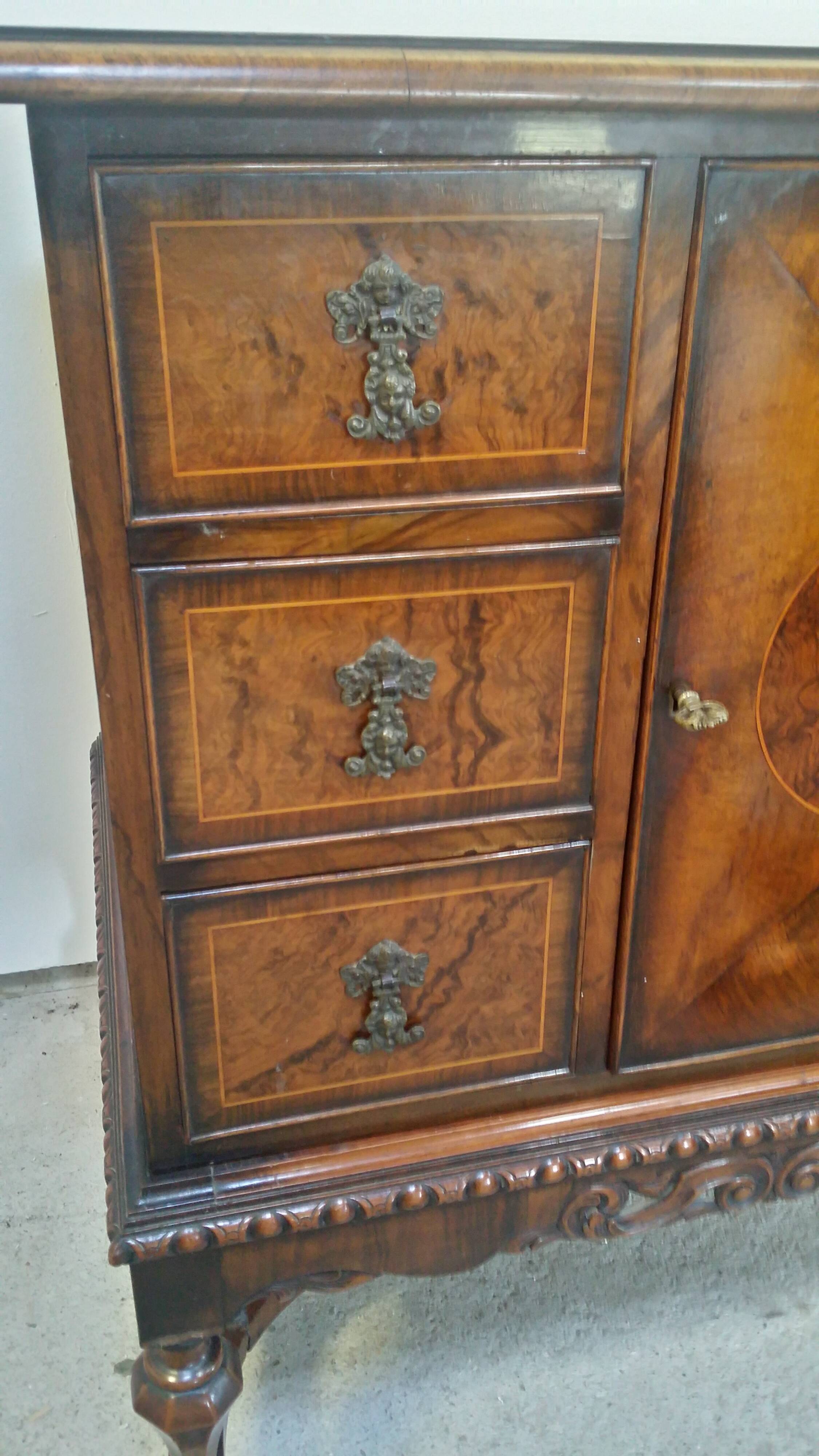 English burl walnut cabinet