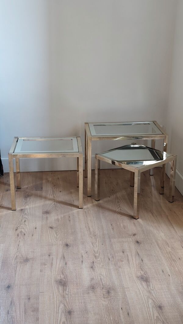 Trio de tables gigognes laiton entièrement restaurées