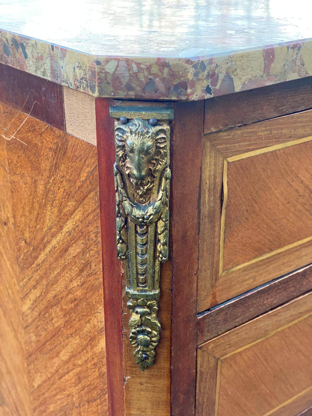 Louis XV transition XVI chest of drawers with 7 drawers in wood and marble