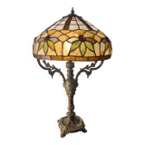 antique 19th century bronze rocaille lamp with a beautiful glass shade soldered with lead