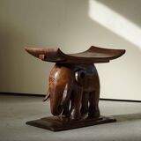 African elephant stool in carved wood, mid-century in Wabi Sabi style, 1940s.
