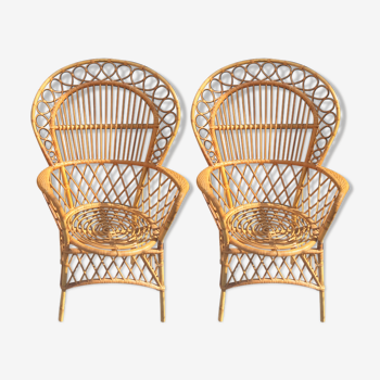 Deux fauteuils rotin et bambou vintage