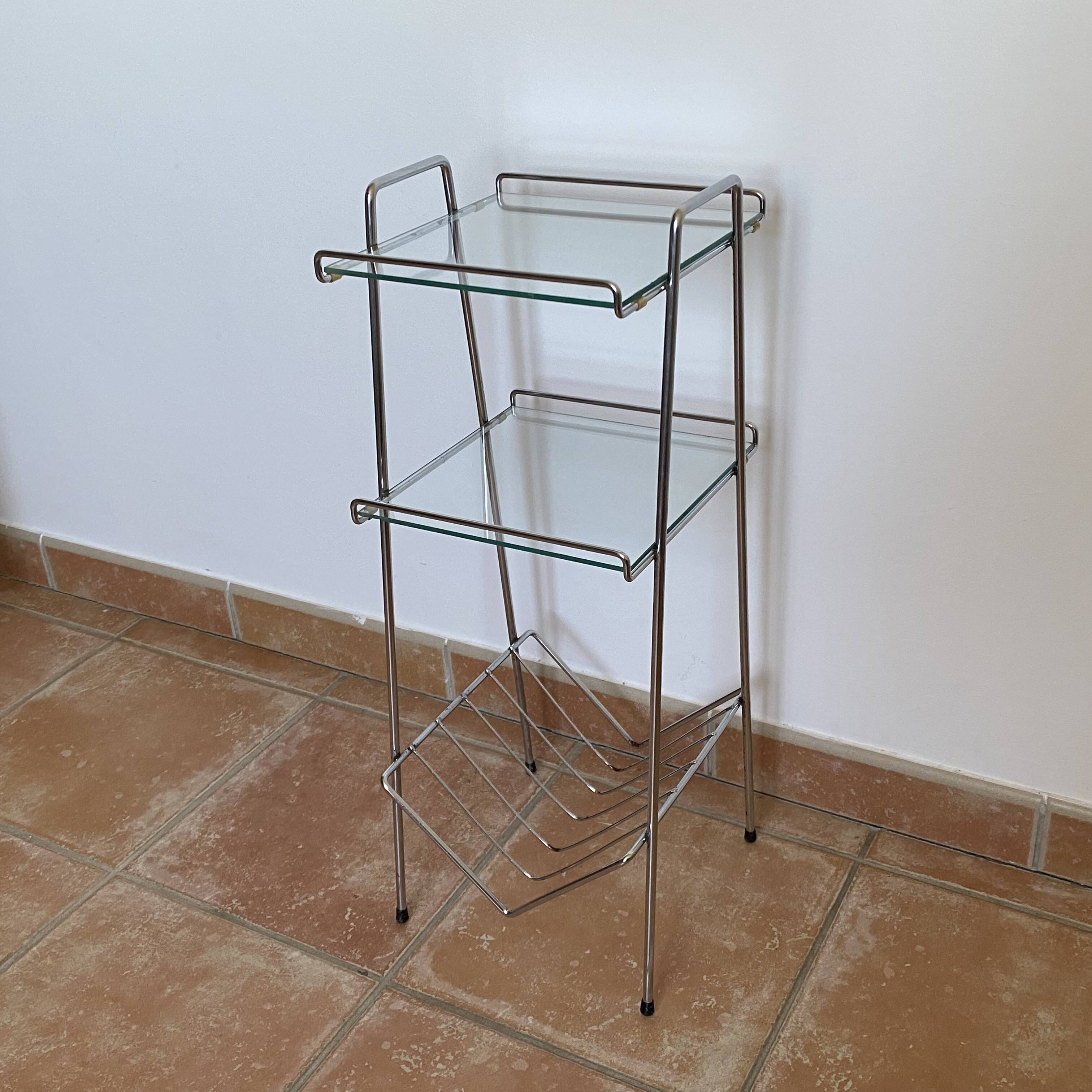 Chrome and glass side table. 1970s. Space Age.