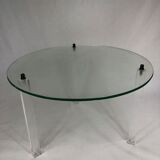 Vintage round coffee table in glass and plexiglass