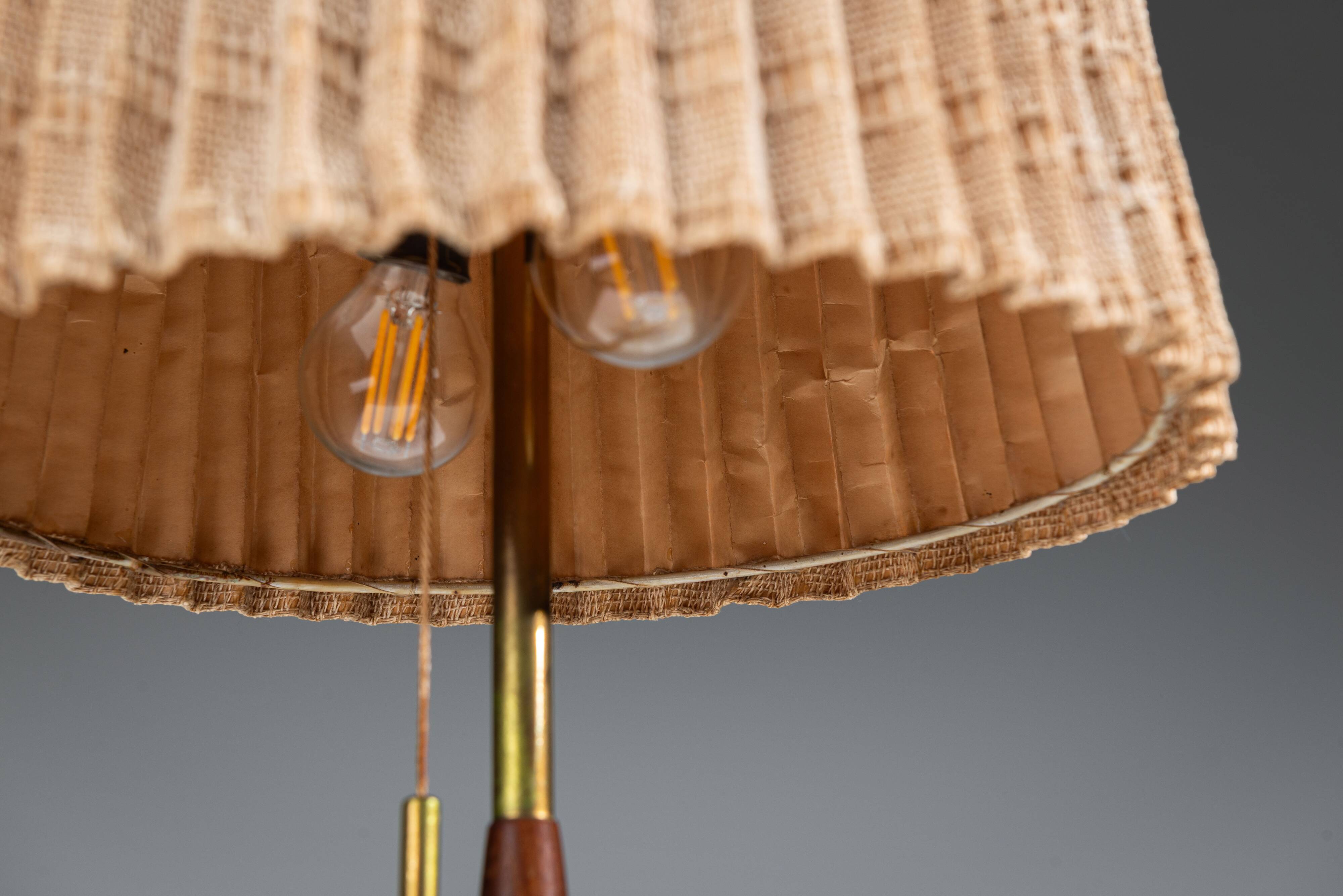 Mid-Century brass & wood table lamp