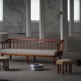 Pair of Danish oak stools from the mid-century with hexagonal seat and turned legs, 1950s.