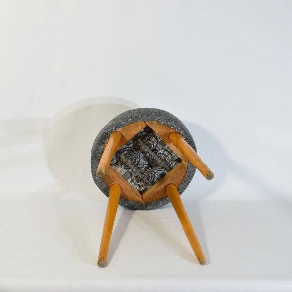 Vintage grey spring stool restored, wood