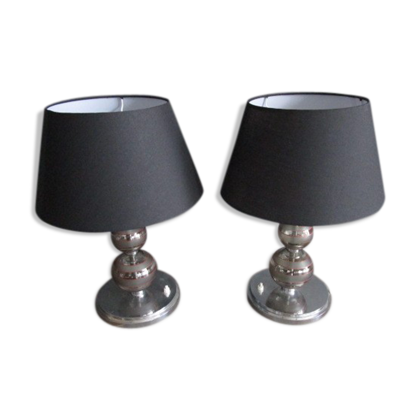 Pair of crystal and chrome metal lamps
