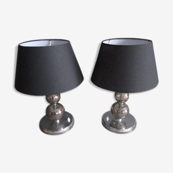 Pair of crystal and chrome metal lamps