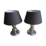 Pair of crystal and chrome metal lamps