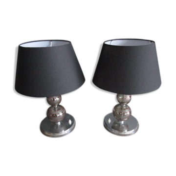 Pair of crystal and chrome metal lamps
