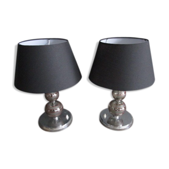 Pair of crystal and chrome metal lamps