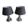 Pair of crystal and chrome metal lamps