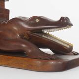 Vintage 1950s Carved Wooden Mahogany Crocodile Table Lamp