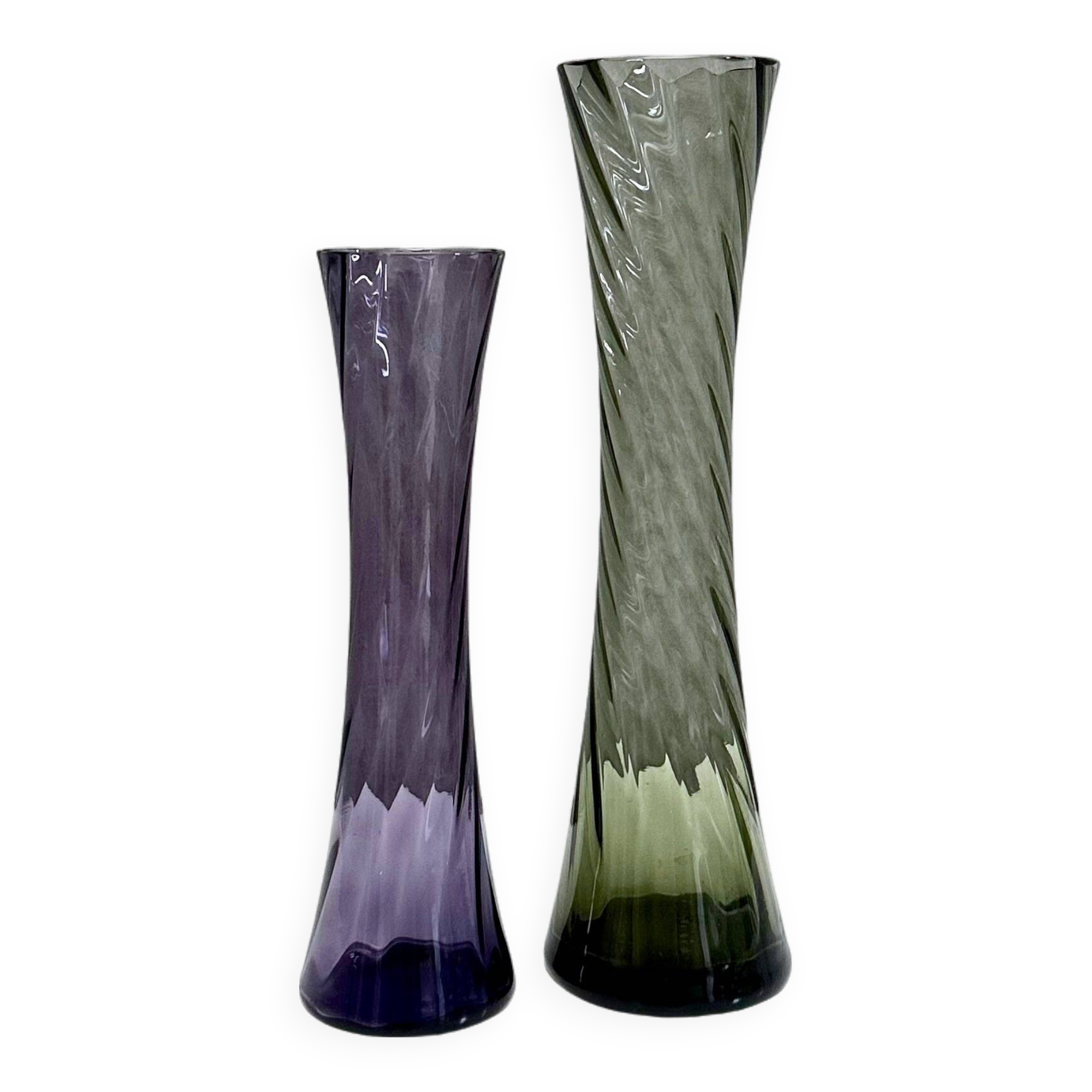 2 Mid Century glass vases crystal glass, Alfred Taube vase, smoked glass vases, 60's