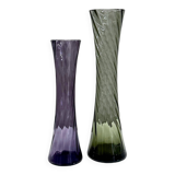 2 Mid Century glass vases crystal glass, Alfred Taube vase, smoked glass vases, 60's