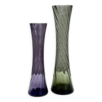 2 vases en verre cristal du milieu du siècle, vase Alfred Taube, vases en verre fumé, années 60